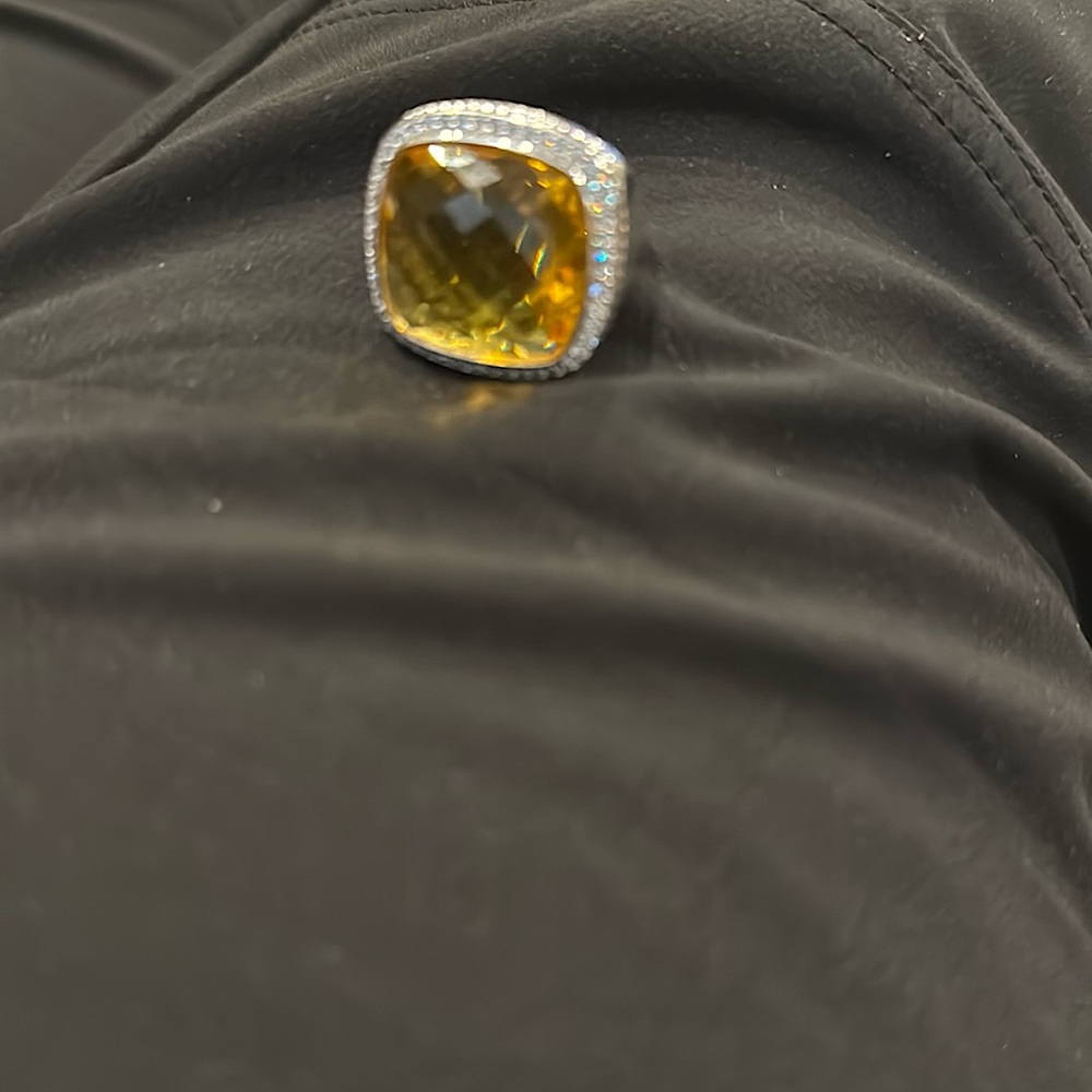 Authentic David Yurman Albion 925 Silver 20mm Citrine & Diamond Ring Sz 8